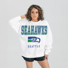 Seattle Seahawks Gameday Couture Women's Classic Sunday Drives Oversized Premium Fleece Pullover Sweatshirt - White discount