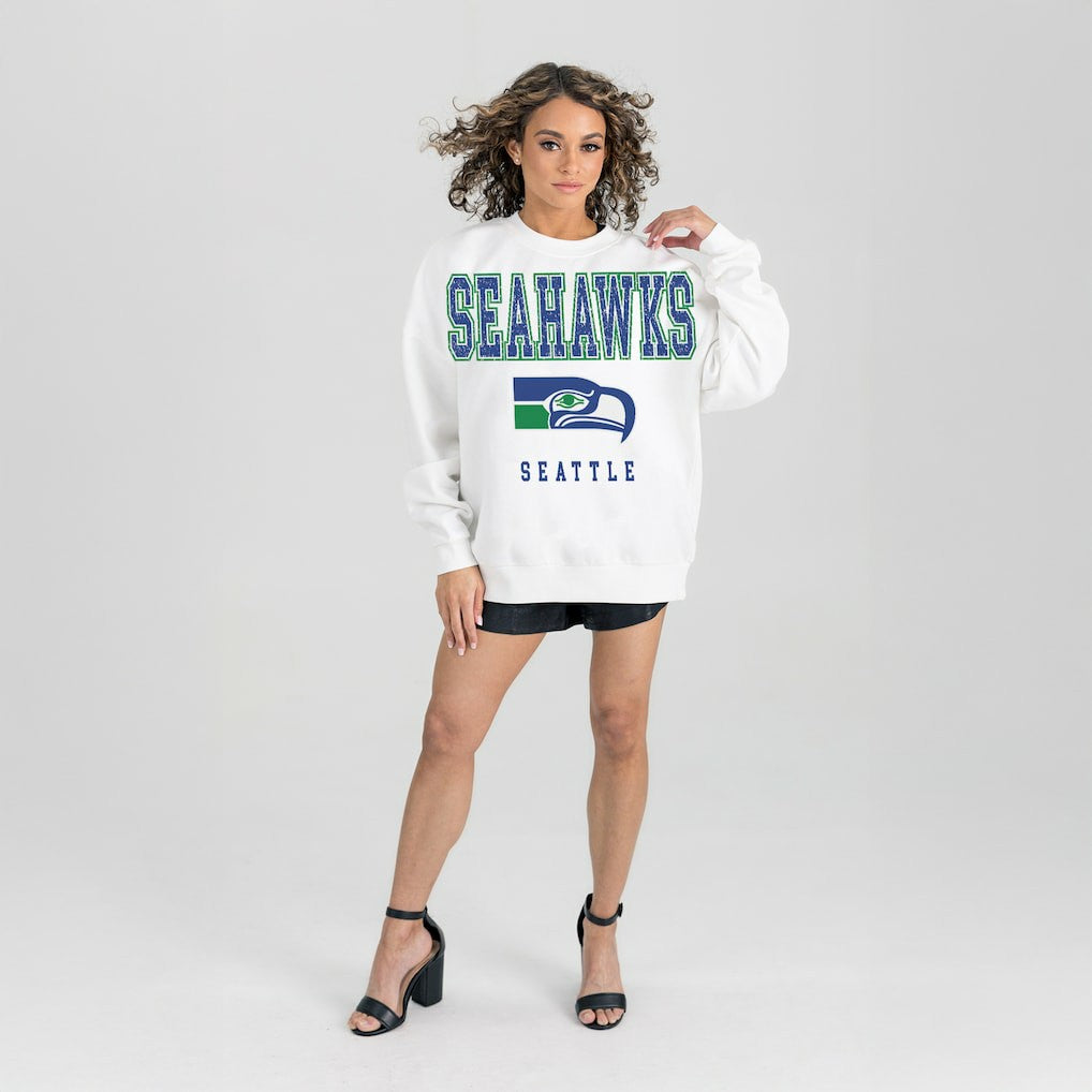 Seattle Seahawks Gameday Couture Women's Classic Sunday Drives Oversized Premium Fleece Pullover Sweatshirt - White discount