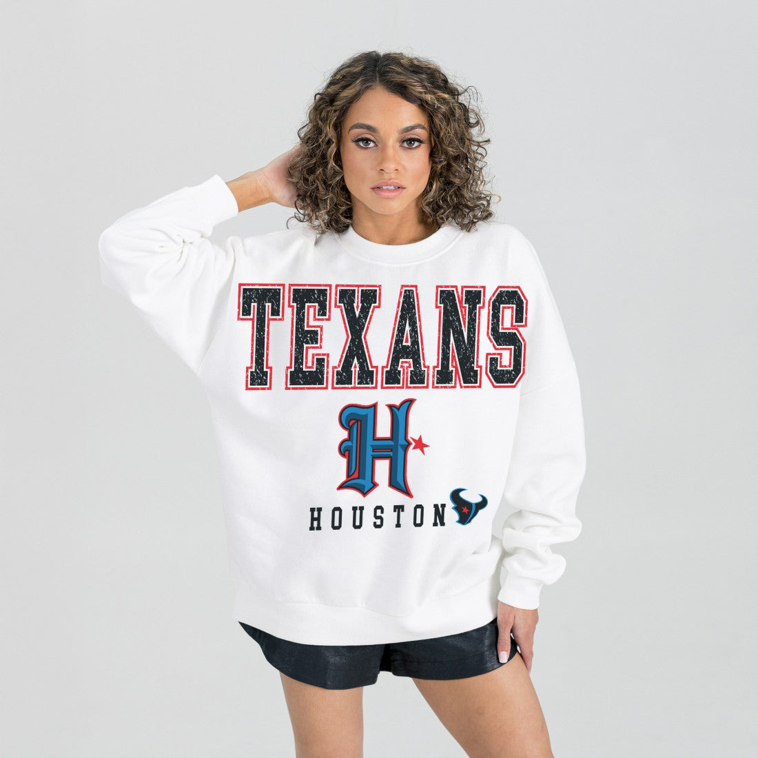 Houston Texans Gameday Couture Women's Classic Sunday Drives Oversized Premium Fleece Pullover Sweatshirt - White cheap