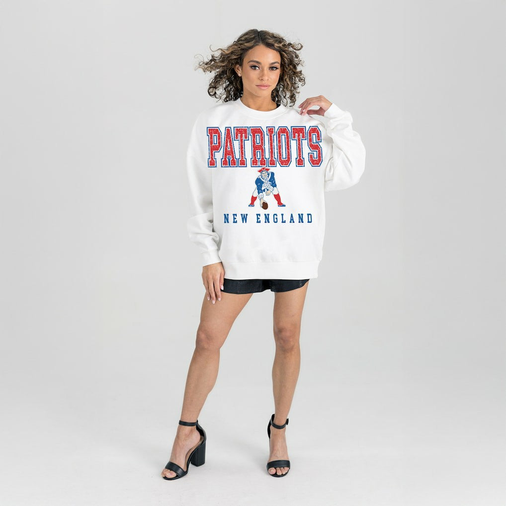 New England Patriots Gameday Couture Women's Classic Sunday Drives Oversized Premium Fleece Pullover Sweatshirt - White on sale
