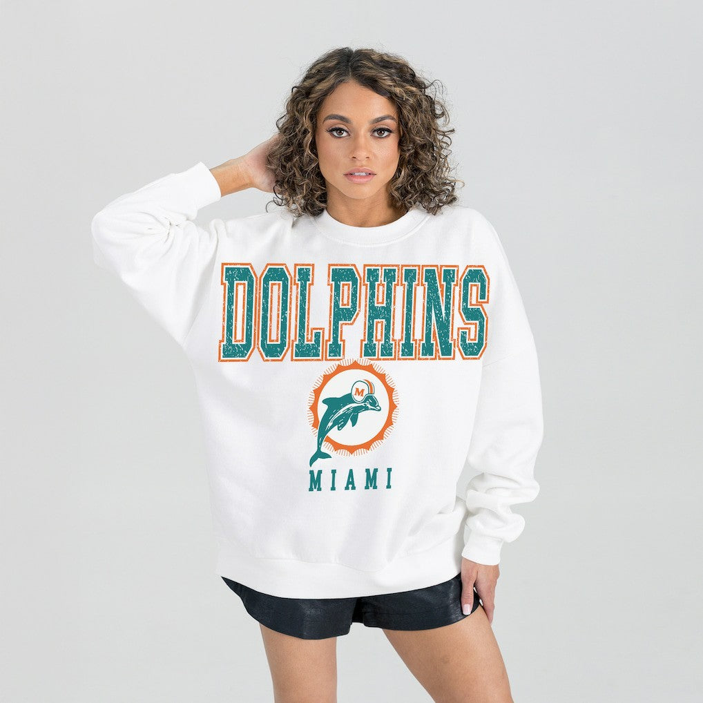 Miami Dolphins Gameday Couture Women's Classic Sunday Drives Oversized Premium Fleece Pullover Sweatshirt - White cheap