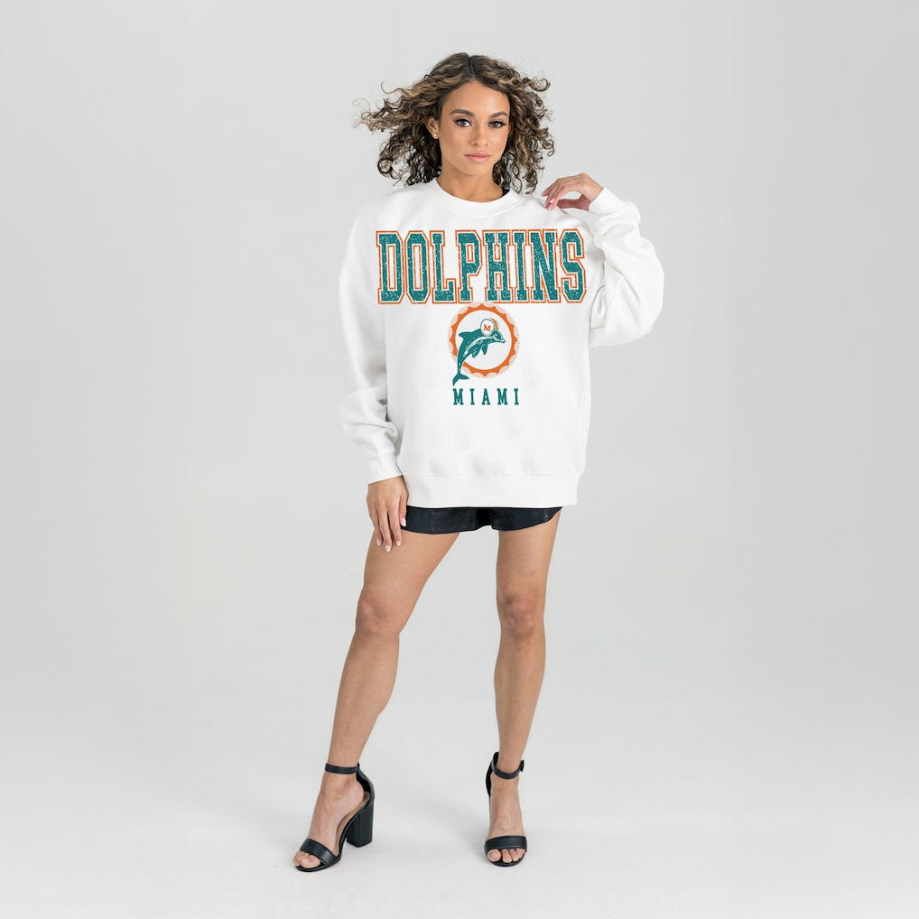Miami Dolphins Gameday Couture Women's Classic Sunday Drives Oversized Premium Fleece Pullover Sweatshirt - White cheap