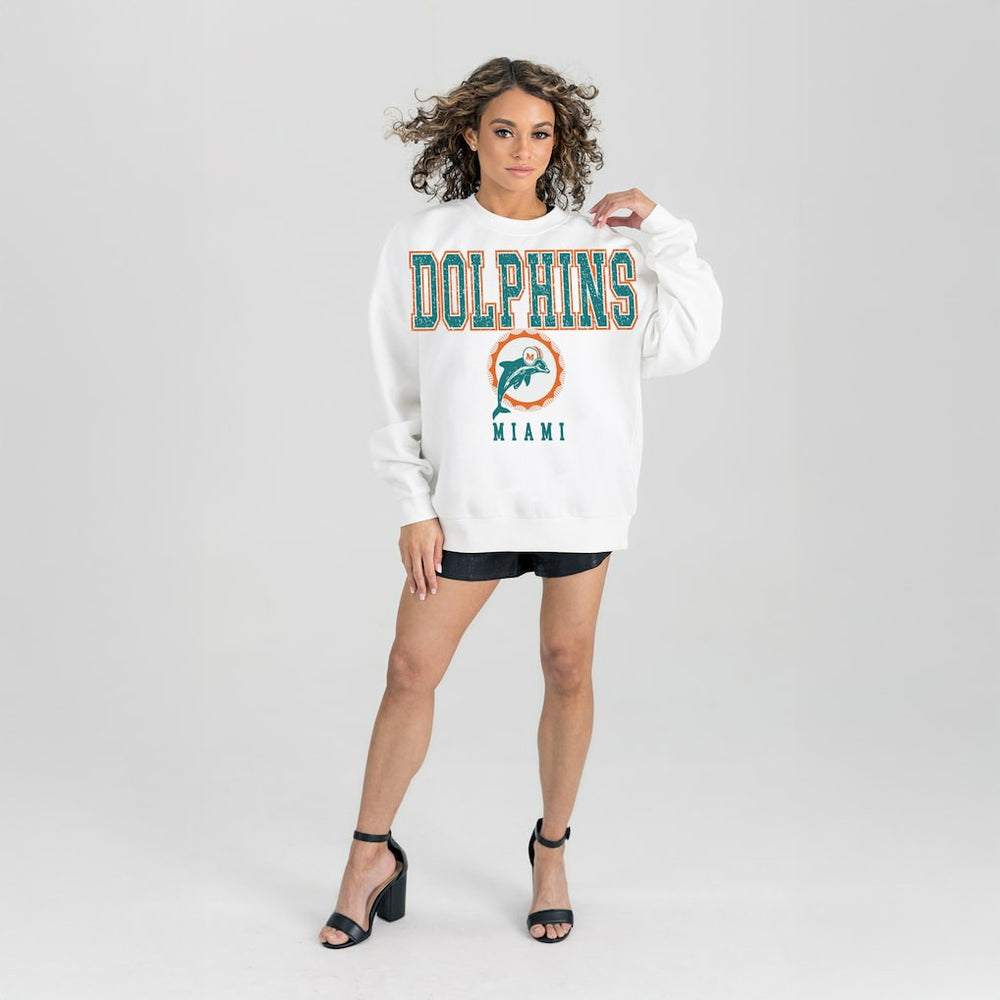 Miami Dolphins Gameday Couture Women's Classic Sunday Drives Oversized Premium Fleece Pullover Sweatshirt - White cheap
