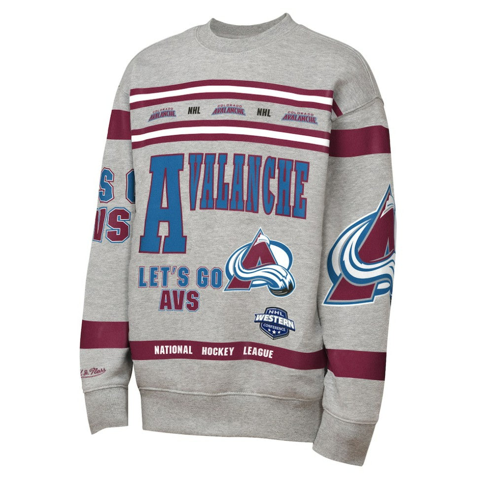 Colorado Avalanche Mitchell & Ness Youth Allover Print Fleece Crewneck Sweatshirt Heather Gray