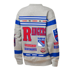 New York Rangers Mitchell & Ness Youth Allover Print Fleece Crewneck Sweatshirt Heather Gray