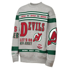 New Jersey Devils Mitchell & Ness Youth Allover Print Fleece Crewneck Sweatshirt Heather Gray