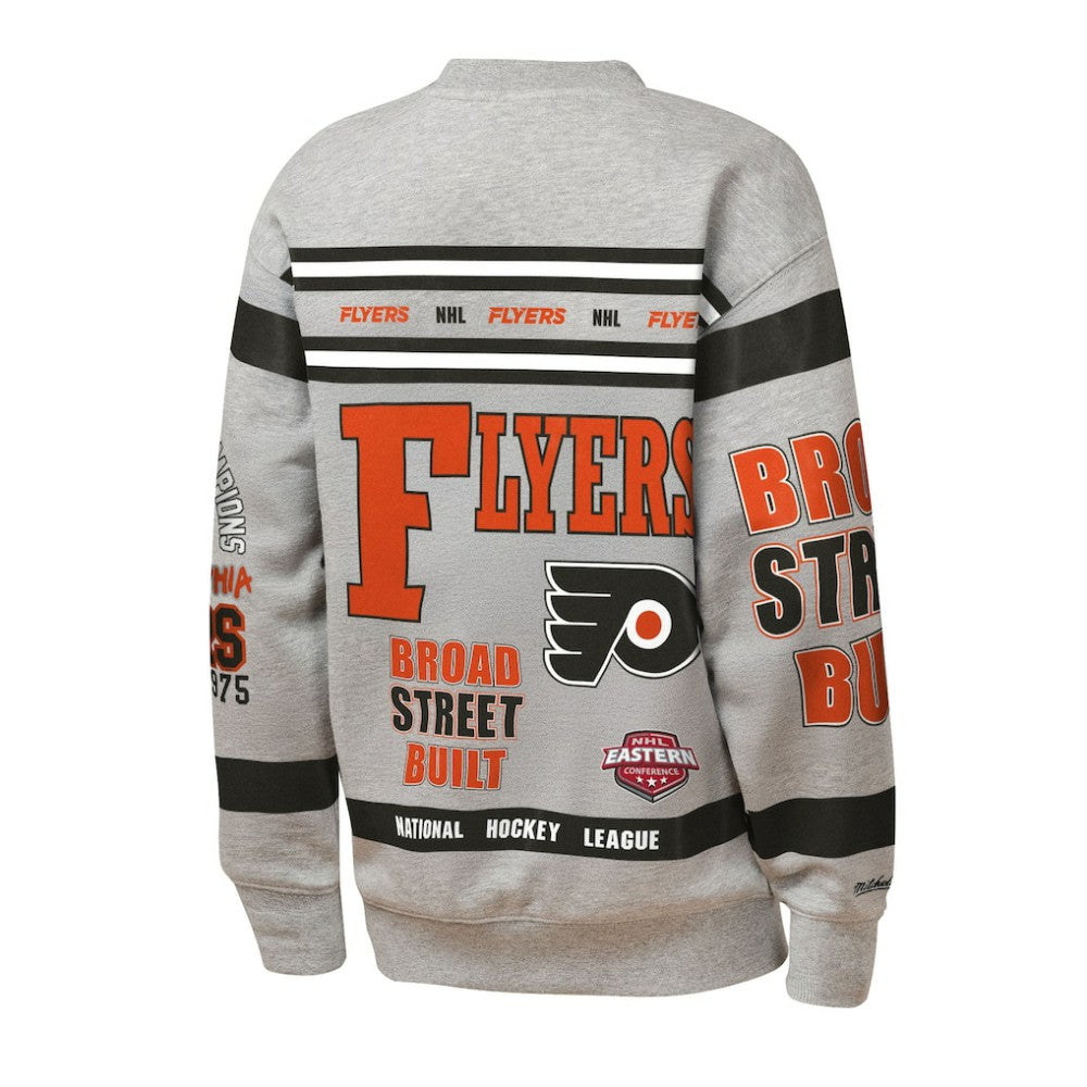 Philadelphia Flyers Mitchell & Ness Youth Allover Print Fleece Crewneck Sweatshirt Heather Gray