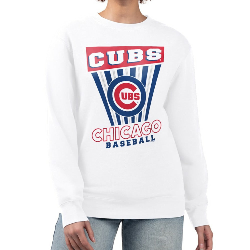 Chicago Cubs Starter Women's Poster Print Team Fleece Pullover Sweatshirt - White