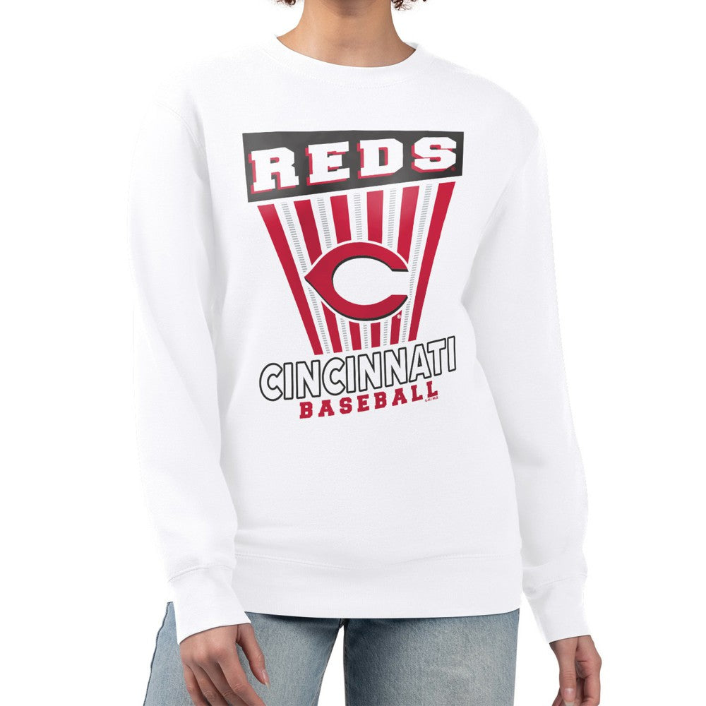 Cincinnati Reds Starter Women's Poster Print Team Fleece Pullover Sweatshirt - White
