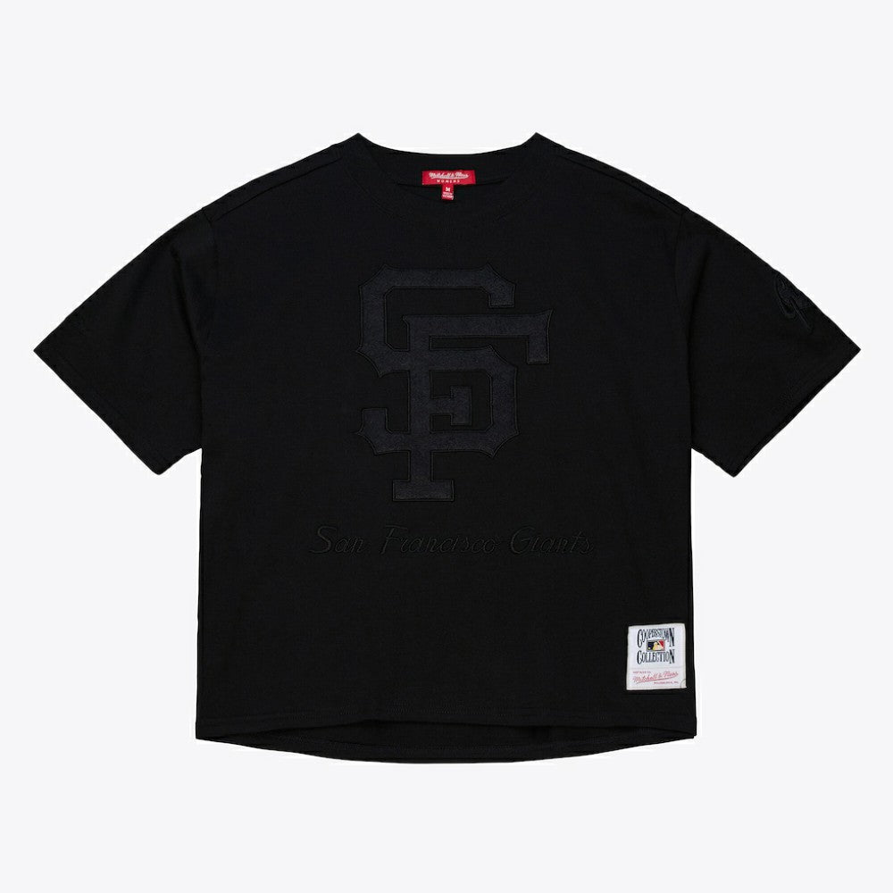 San Francisco Giants Women's Cooperstown Collection Phantom Cropped T-Shirt - Black | Mitchell & Ness
