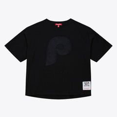 Philadelphia Phillies Women's Cooperstown Collection Phantom Cropped T-Shirt - Black | Mitchell & Ness