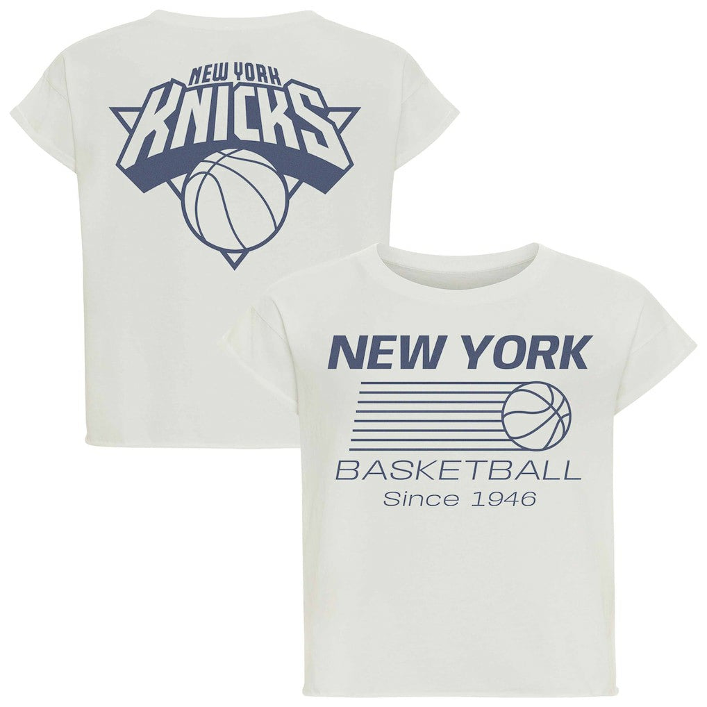 New York Knicks Sportiqe Women's Athletic Club Collection Alana Premium Cropped T-Shirt - Cream outlet