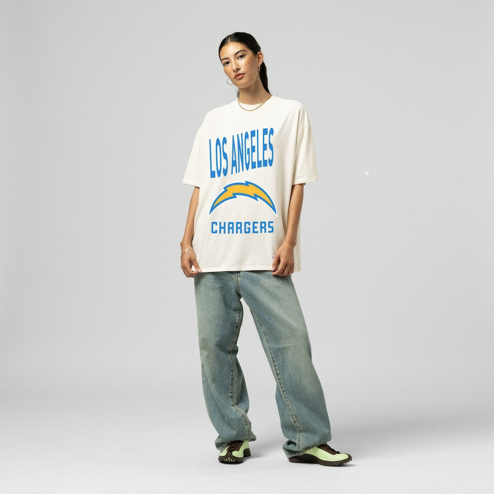 Los Angeles Chargers Women's Logo Rise Boyfriend T-Shirt - Cream cheap