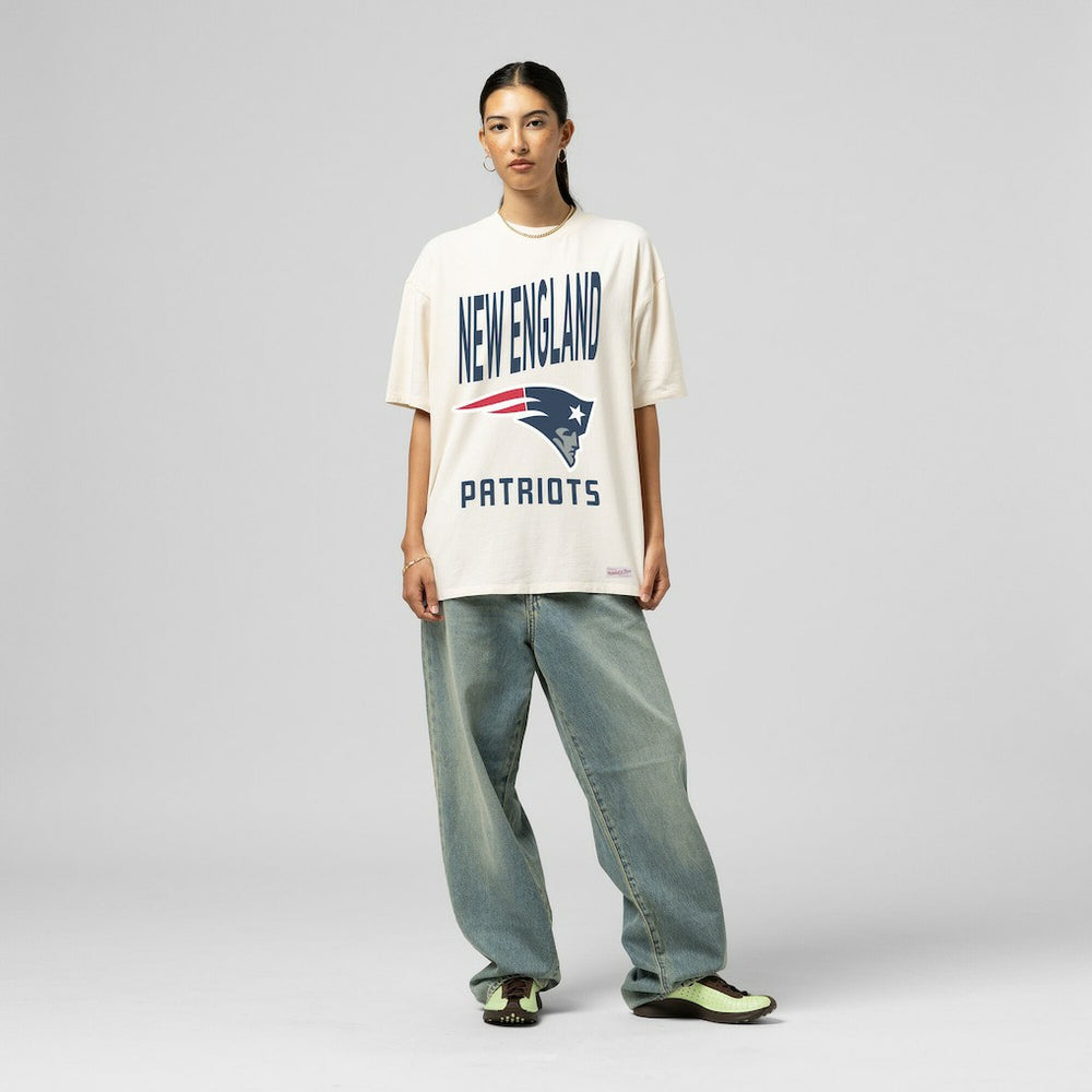 New England Patriots Women's Logo Rise Boyfriend T-Shirt - Cream discount