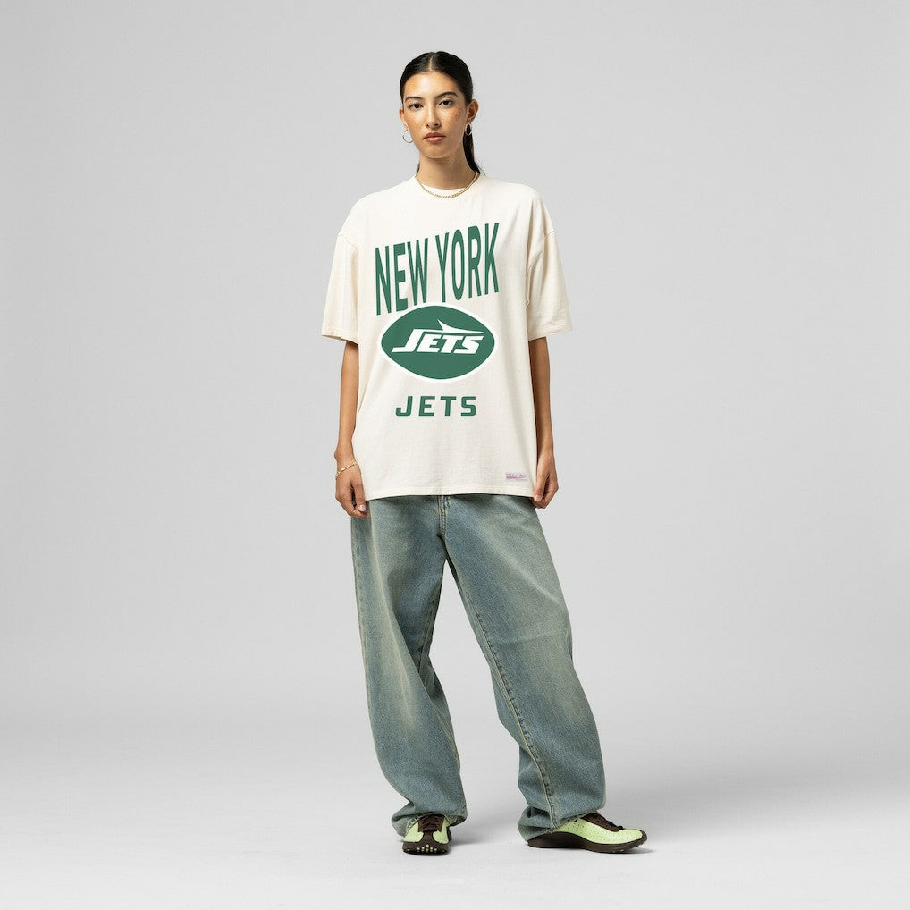New York Jets Women's Logo Rise Boyfriend T-Shirt - Cream outlet
