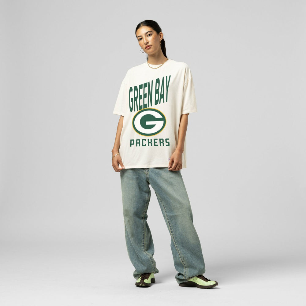 Green Bay Packers Women's Logo Rise Boyfriend T-Shirt - Cream cheap