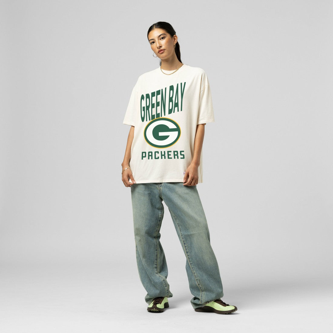 Green Bay Packers Women's Logo Rise Boyfriend T-Shirt - Cream cheap