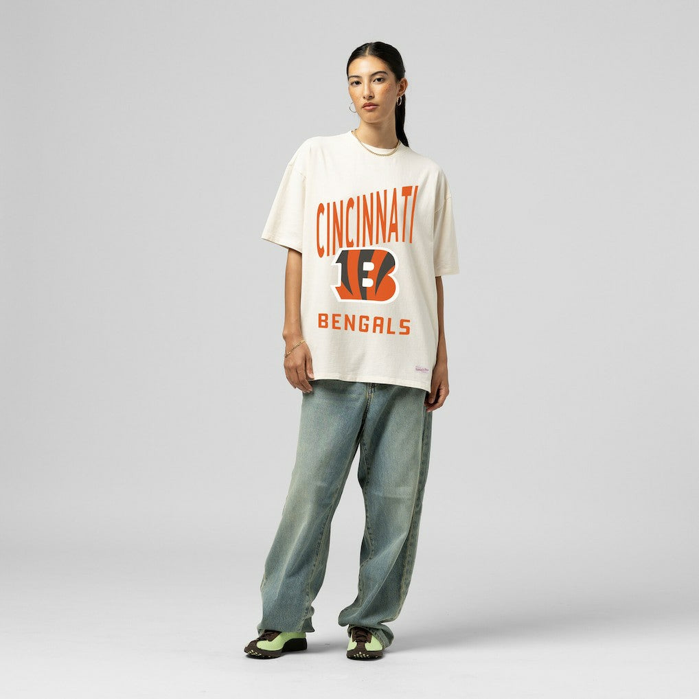 Cincinnati Bengals Women's Logo Rise Boyfriend T-Shirt - Cream sale