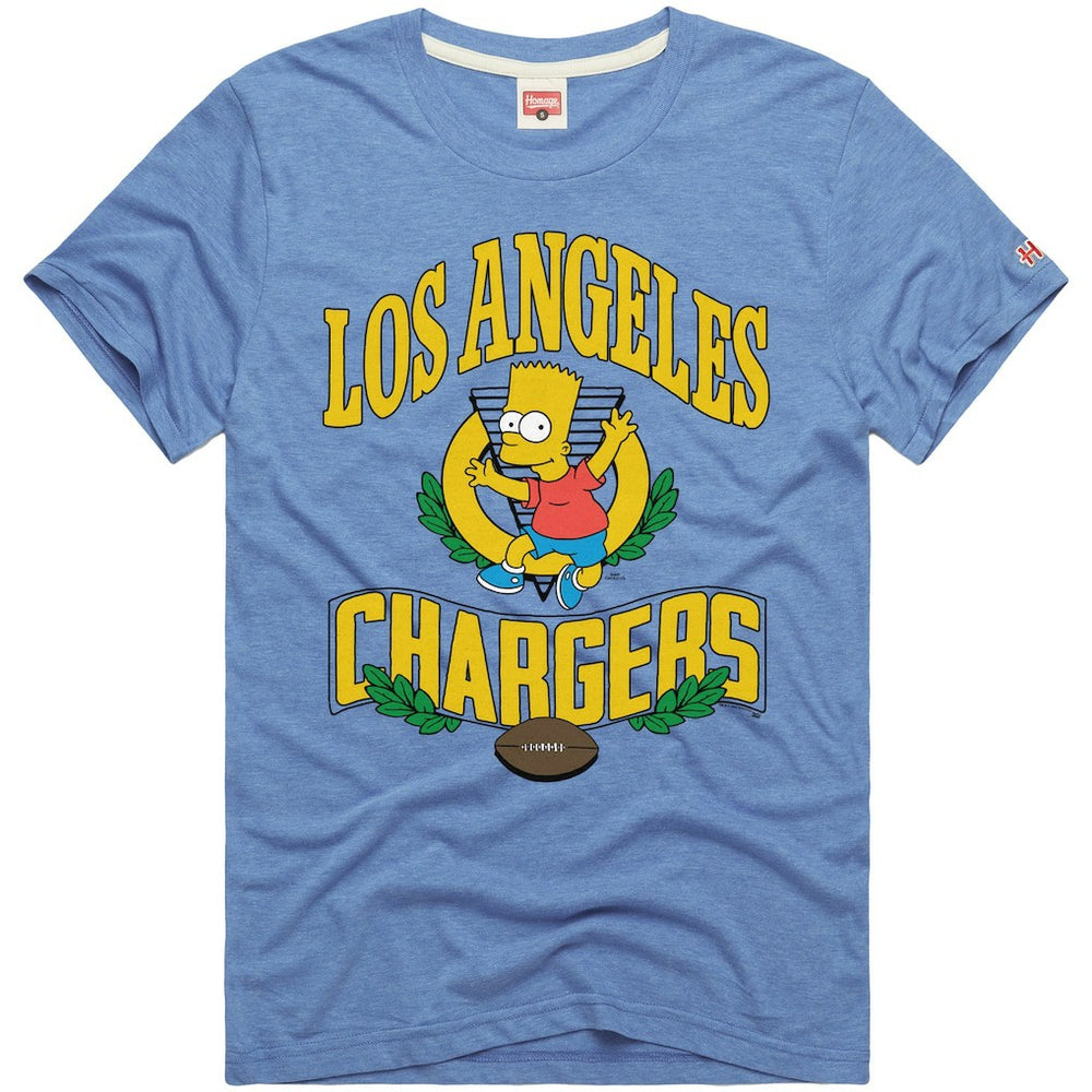 Los Angeles Chargers Homage x The Simpsons Unisex Tri-Blend T-Shirt - Powder Blue for sale