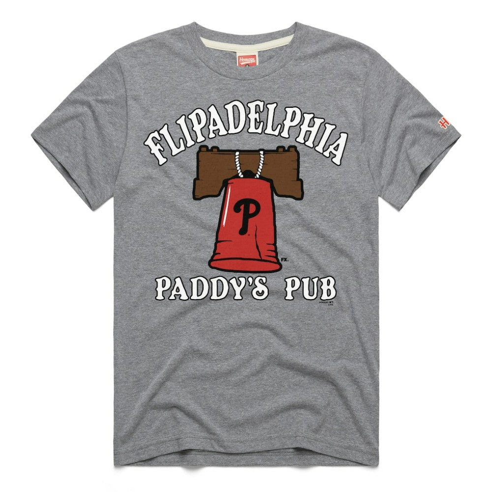 Philadelphia Phillies x It's Always Sunny in Philadelphia Homage Male Adult Flipadelphia Paddy's Pub T-Shirt - Gray