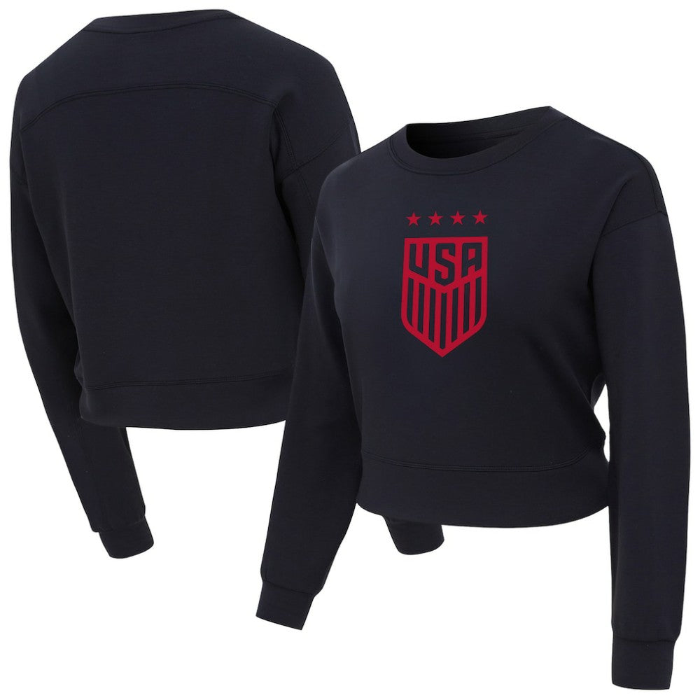 USWNT Concepts Sport Women's Tri-Blend Darby Knit Long Sleeve Crop Top - Black outlet