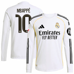 Kylian Mbappé Real Madrid 2025/26 Home Long Sleeve Player Jersey - White | Adidas sale
