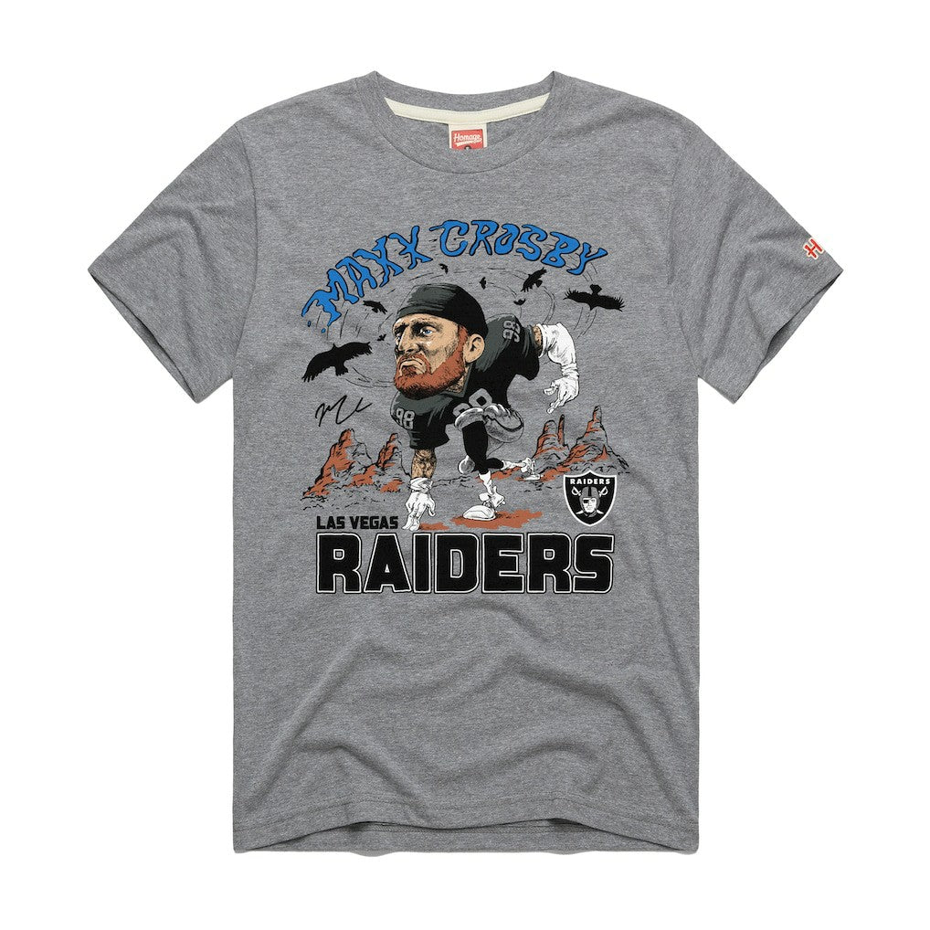 Maxx Crosby Las Vegas Raiders Homage Unisex Caricature Player Graphic Tri-Blend T-Shirt - Silver discount