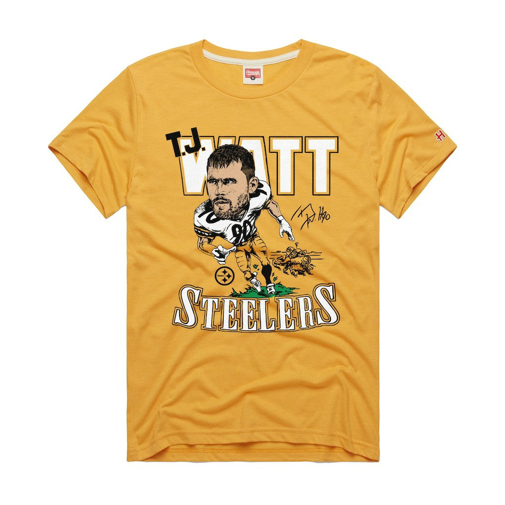 T.J. Watt Pittsburgh Steelers Homage Unisex Caricature Player Graphic Tri-Blend T-Shirt - Gold on sale