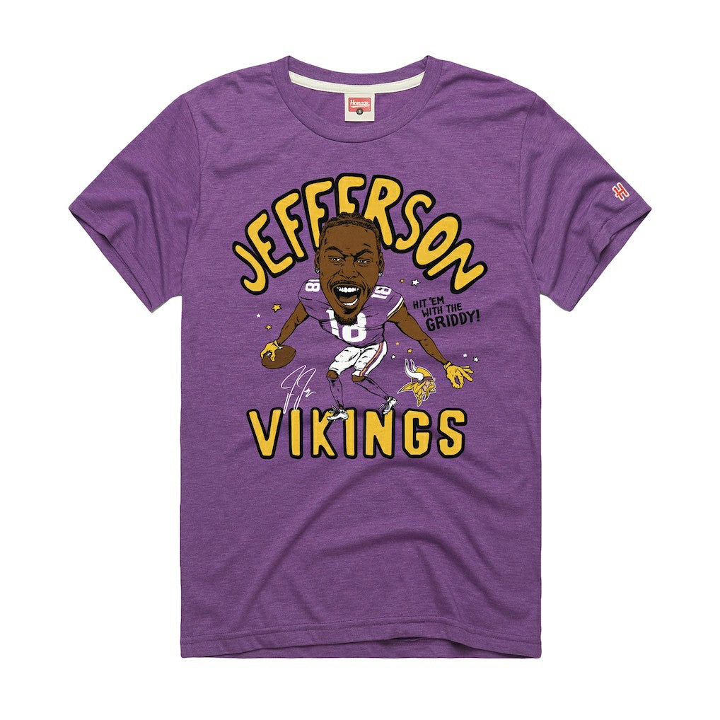Justin Jefferson Minnesota Vikings Homage Unisex Caricature Player Graphic Tri-Blend T-Shirt - Purple discount