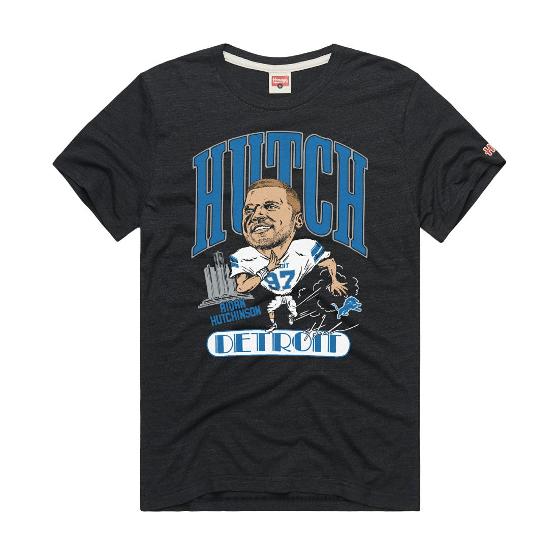 Aidan Hutchinson Detroit Lions Homage Unisex Caricature Player Graphic Tri-Blend T-Shirt - Charcoal for sale