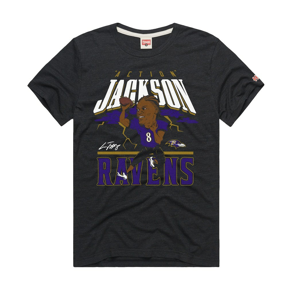 Lamar Jackson Baltimore Ravens Homage Unisex Caricature Player Graphic Tri-Blend T-Shirt - Charcoal outlet