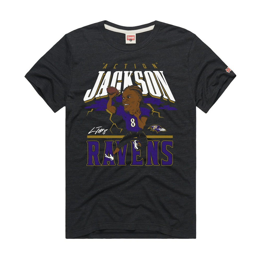 Lamar Jackson Baltimore Ravens Homage Unisex Caricature Player Graphic Tri-Blend T-Shirt - Charcoal outlet
