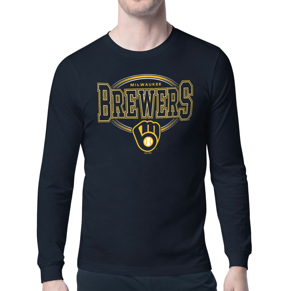 Milwaukee Brewers Starter Team Track Graphic Long Sleeve T-Shirt - Navy