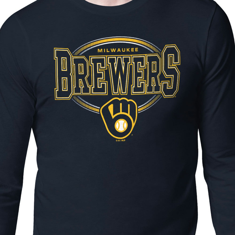 Milwaukee Brewers Starter Team Track Graphic Long Sleeve T-Shirt - Navy