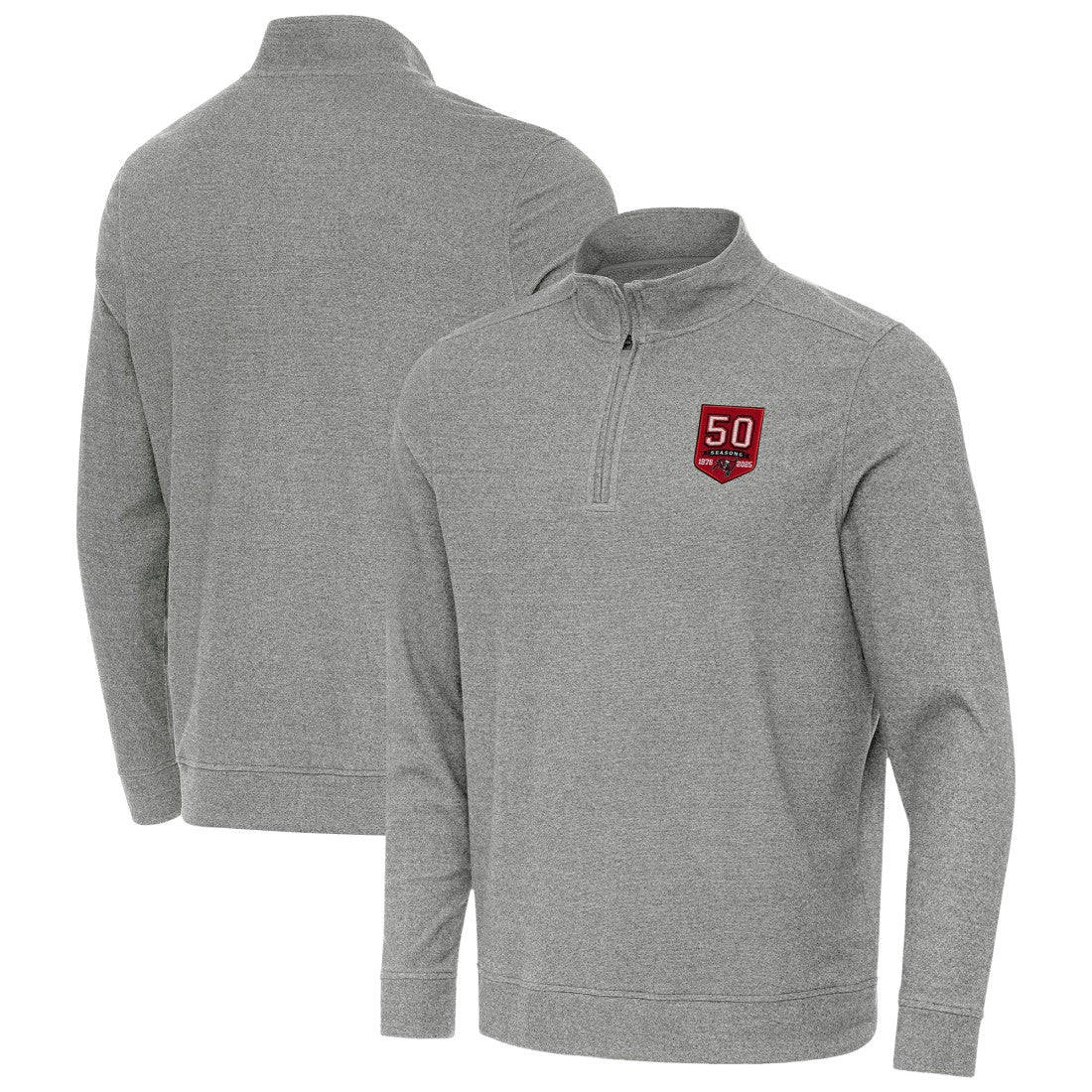 Tampa Bay Buccaneers Antigua 50th Season Subtle Quarter-Zip Sweatshirt - Heather Black discount