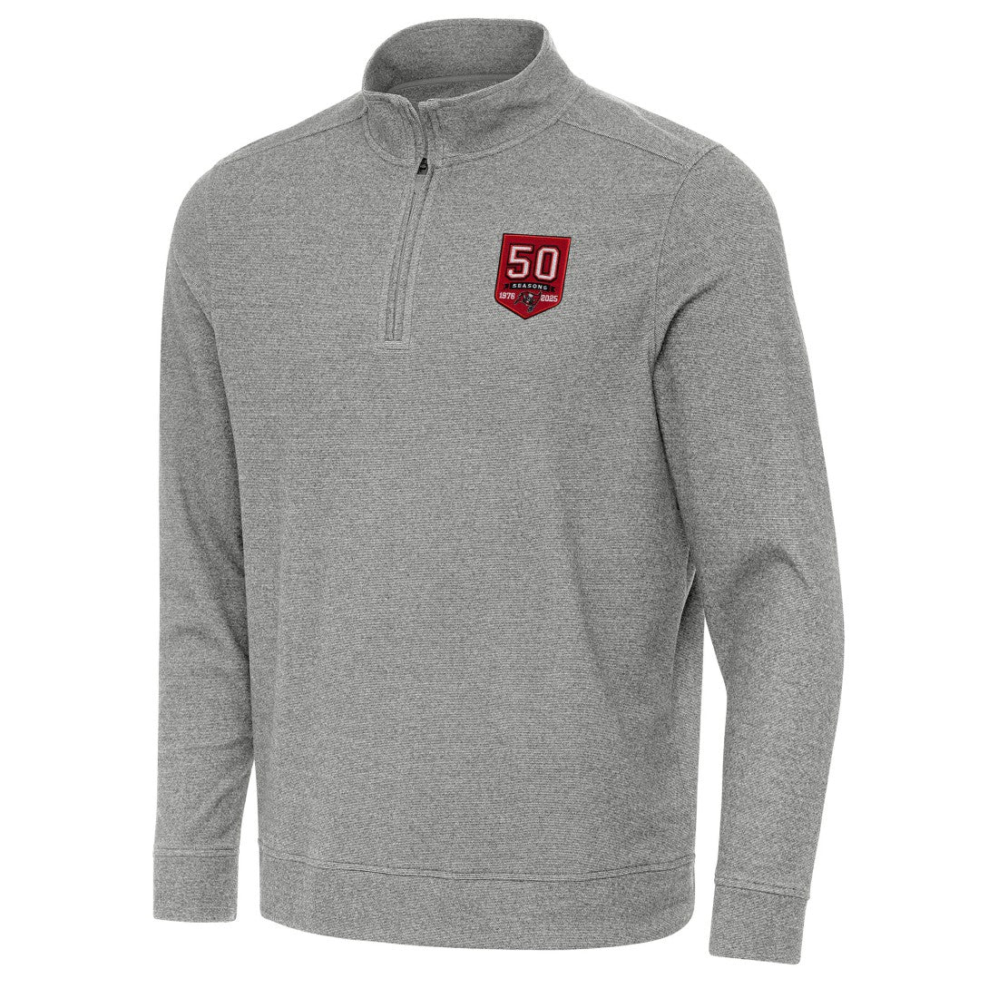 Tampa Bay Buccaneers Antigua 50th Season Subtle Quarter-Zip Sweatshirt - Heather Black discount