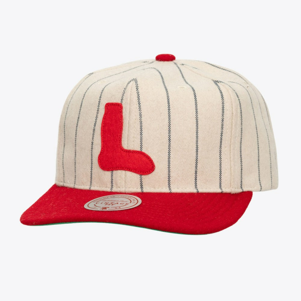 Boston Red Sox Unisex Vintage Ground Melton Wool Pinstripe Adjustable Hat - Cream | Mitchell & Ness