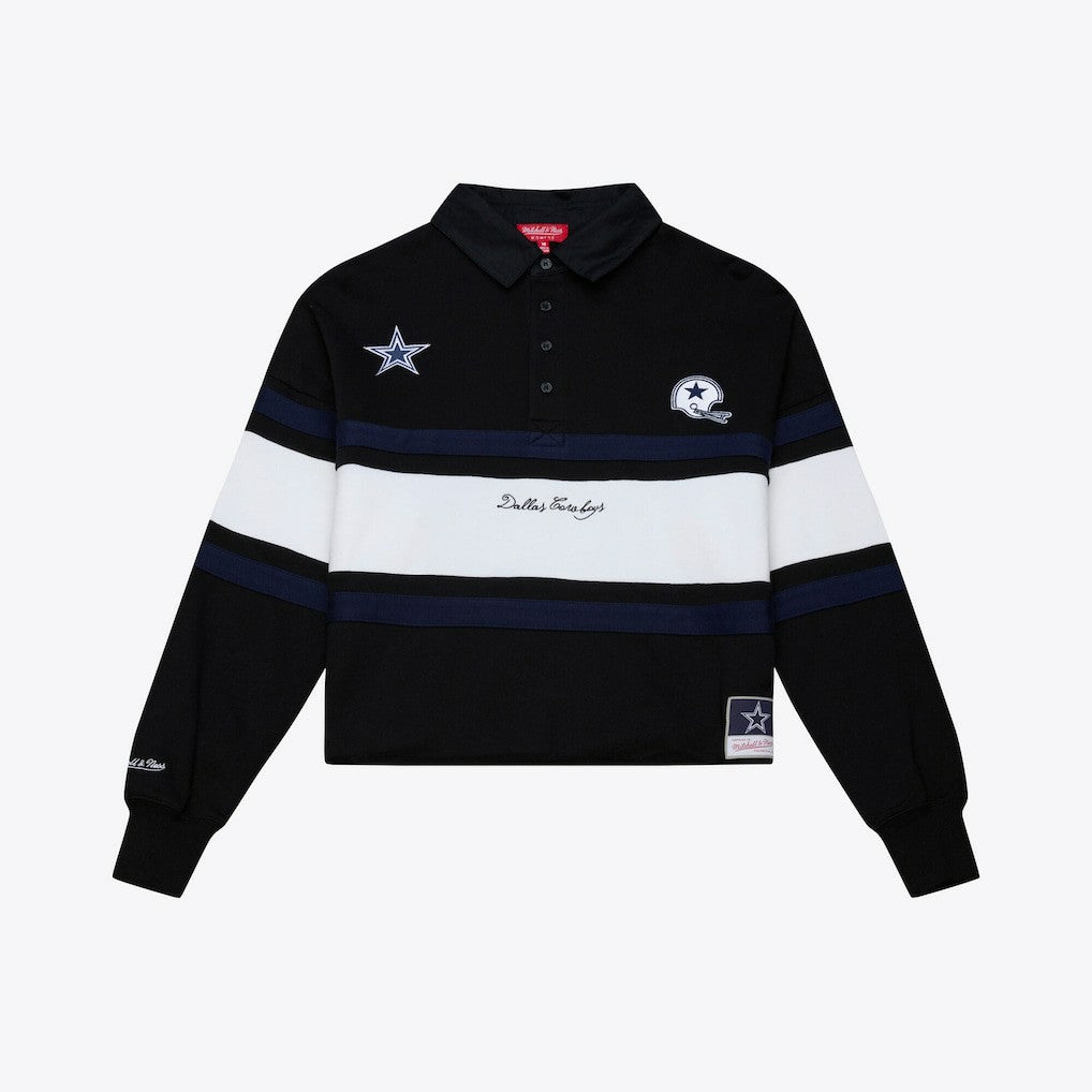 Dallas Cowboys Women's Cropped Long Sleeve Rugby Polo - Black outlet