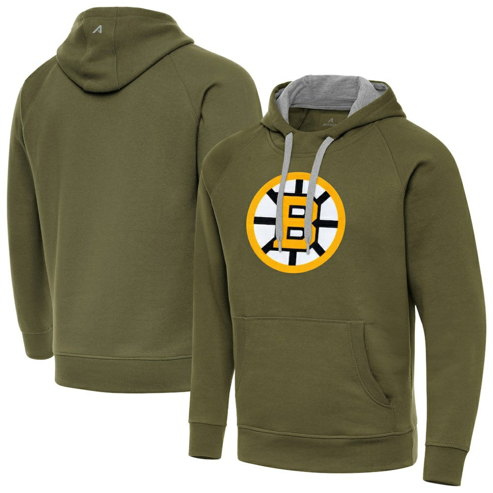 Boston Bruins Antigua Victory Pullover Hoodie Olive