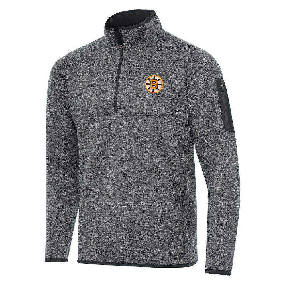 Boston Bruins Antigua Fortune Quarter-Zip Pullover Jacket Heather Black