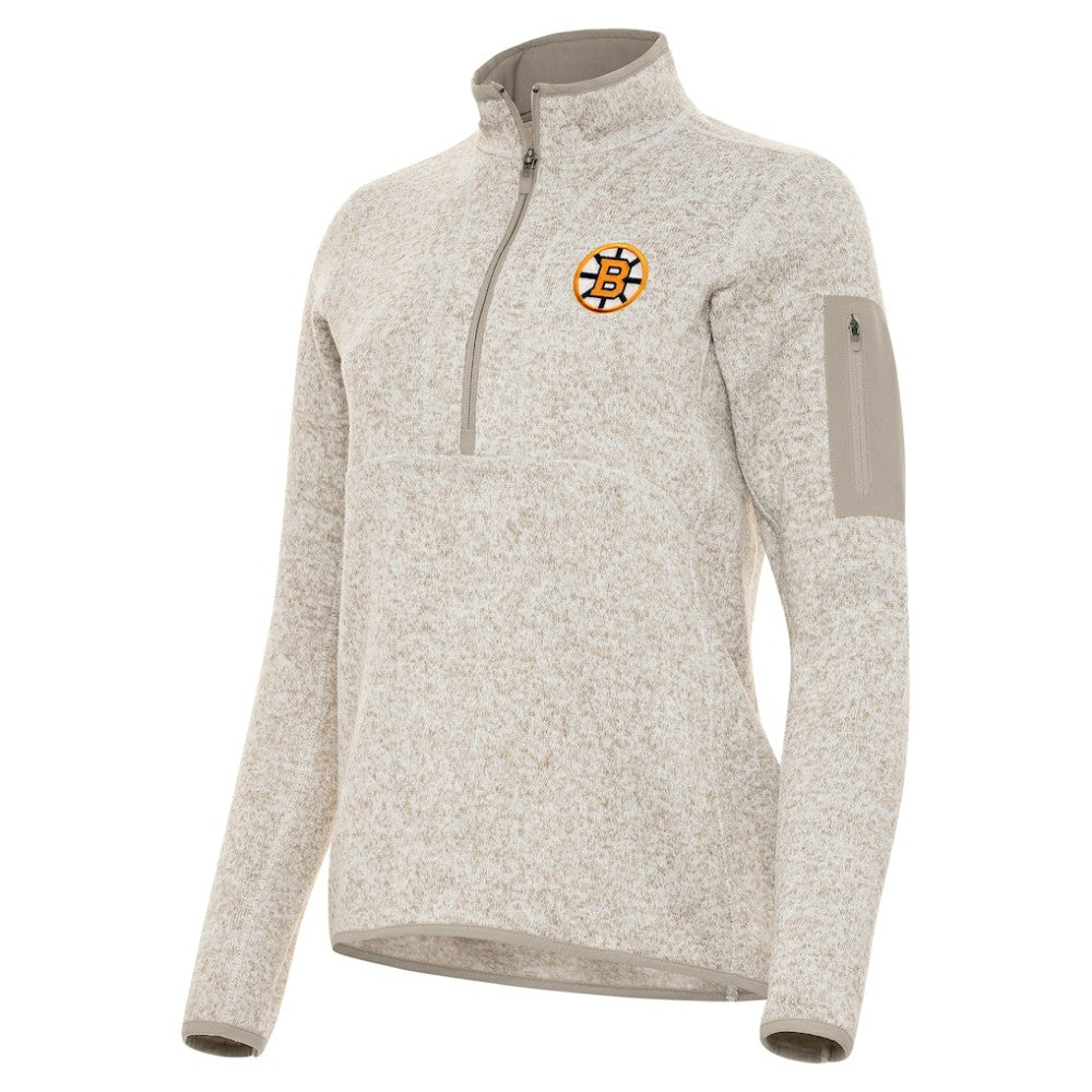 Boston Bruins Antigua Women's Fortune Half-Zip Pullover Oatmeal