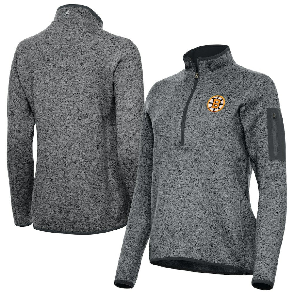 Boston Bruins Antigua Women's Fortune Half-Zip Pullover Heather Black