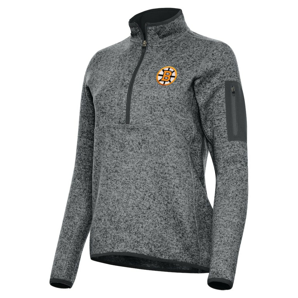 Boston Bruins Antigua Women's Fortune Half-Zip Pullover Heather Black