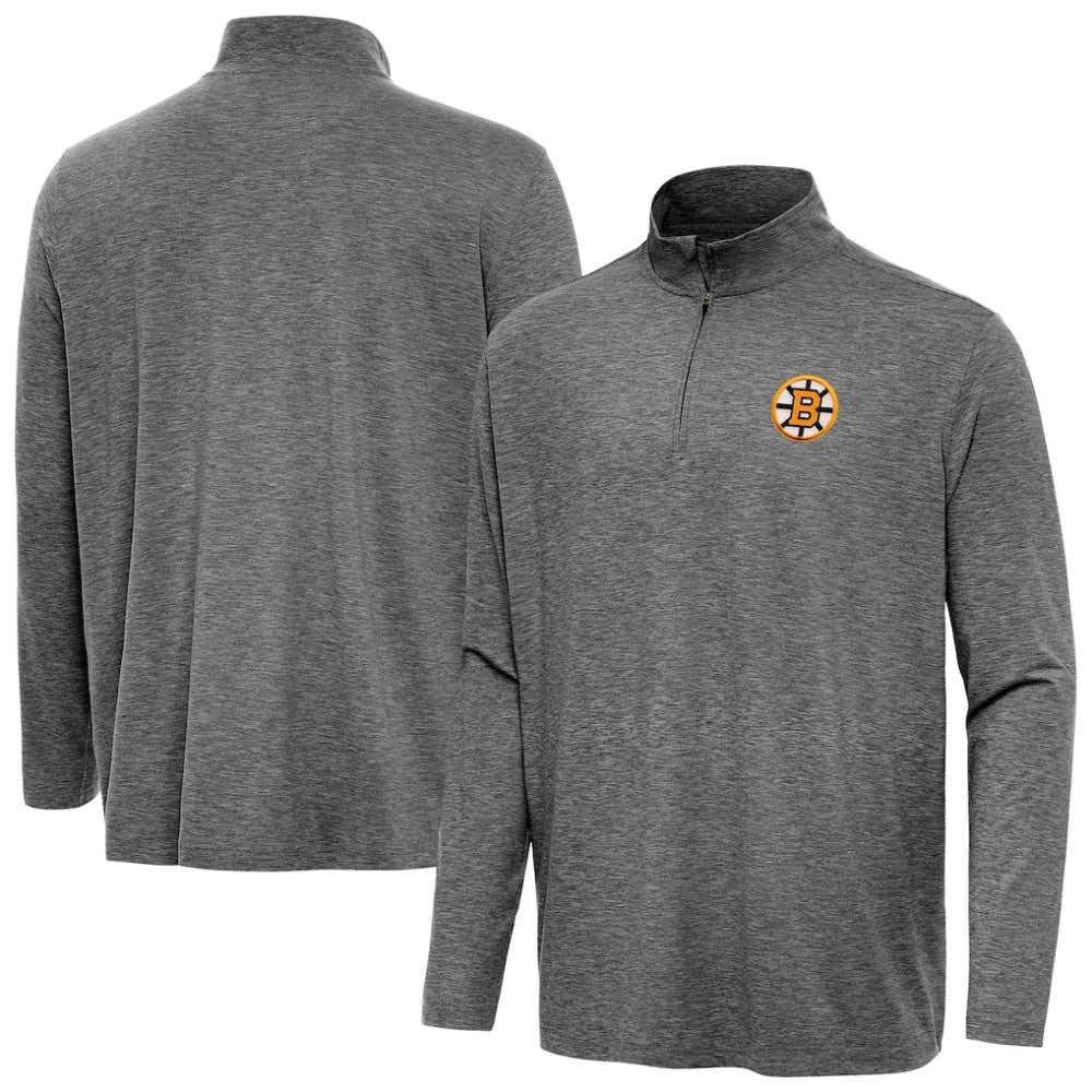 Boston Bruins Antigua Hunk Lightweight Quarter-Zip Pullover Heather Black