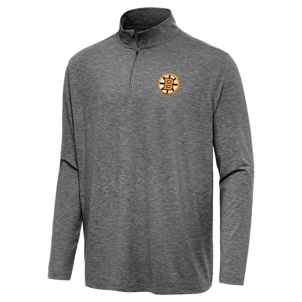 Boston Bruins Antigua Hunk Lightweight Quarter-Zip Pullover Heather Black