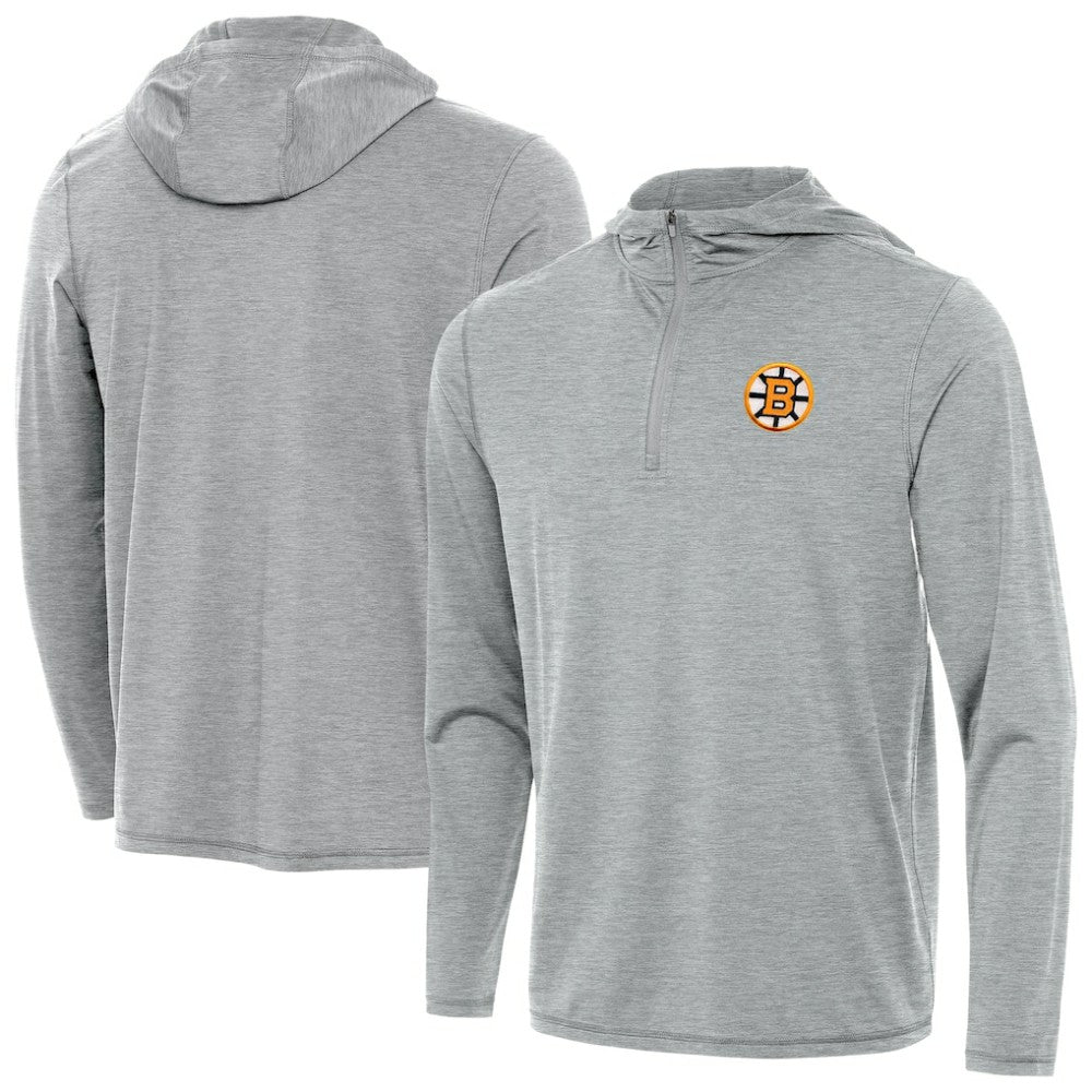 Boston Bruins Antigua Tidy Quarter-Zip Hoodie Heather Gray