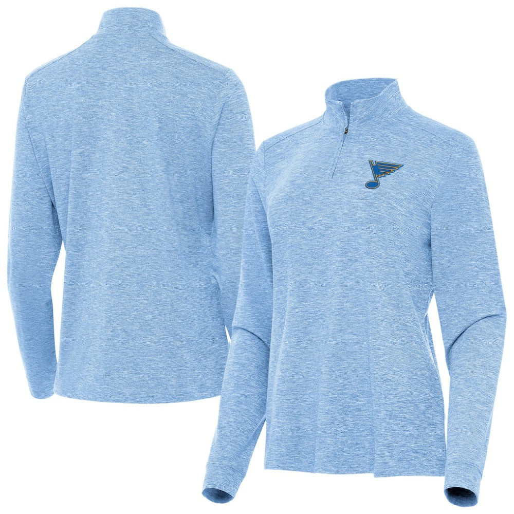 St. Louis Blues Antigua Mentor Long Sleeve Quarter-Zip Mock Polo Heather Blue