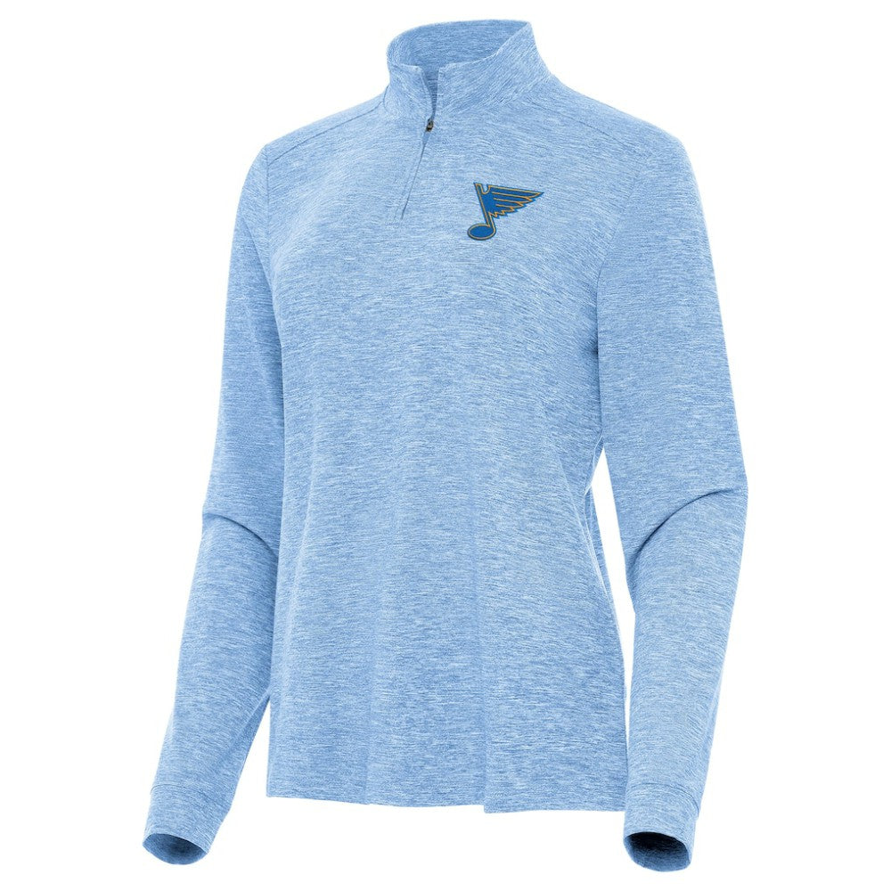 St. Louis Blues Antigua Mentor Long Sleeve Quarter-Zip Mock Polo Heather Blue