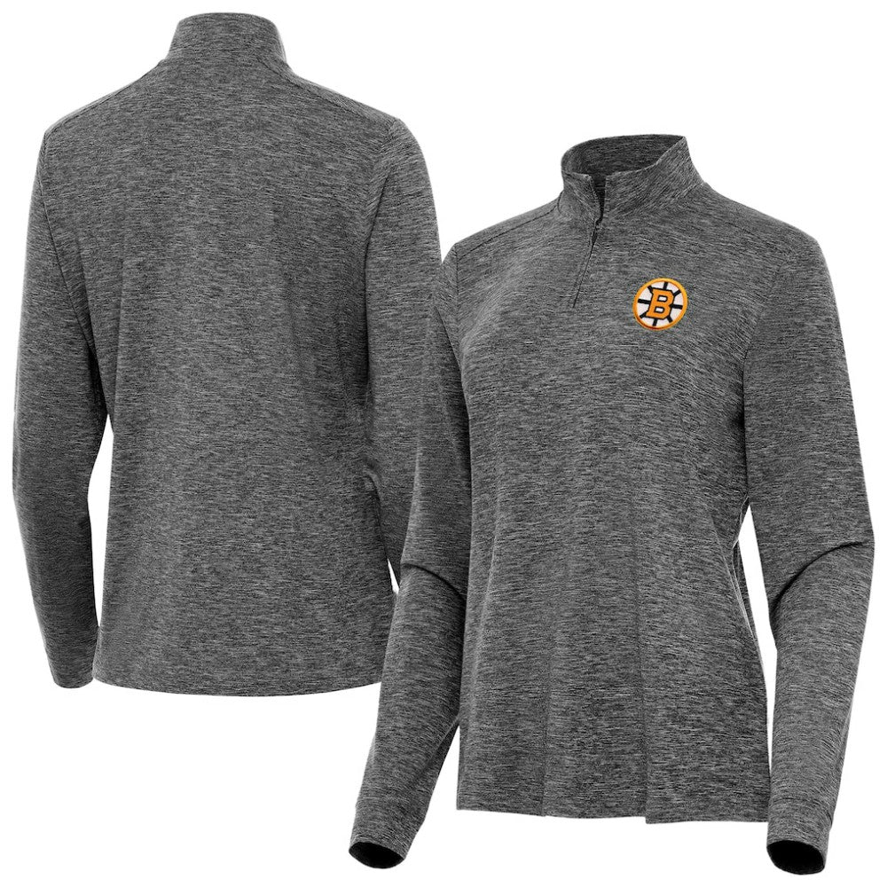 Boston Bruins Antigua Mentor Long Sleeve Quarter-Zip Mock Polo Heather Black