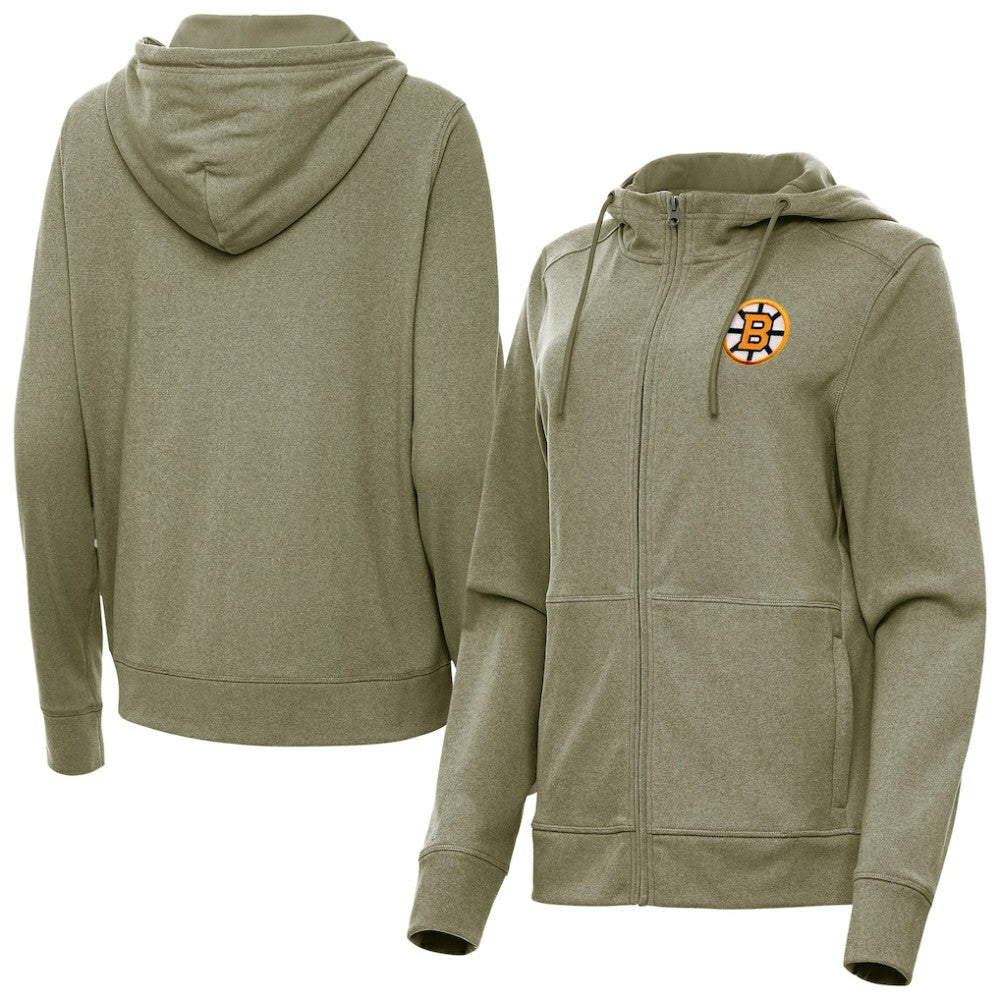 Boston Bruins Antigua Women's Seeker Full-Zip Hoodie Olive